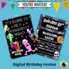 halloween party printable invite digital invite 5x7 neon skeletons